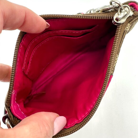 EUC Coach Canvas and Leather Signature Wristlet with Hangtag - Tan/Pink - Picture 13 of 13